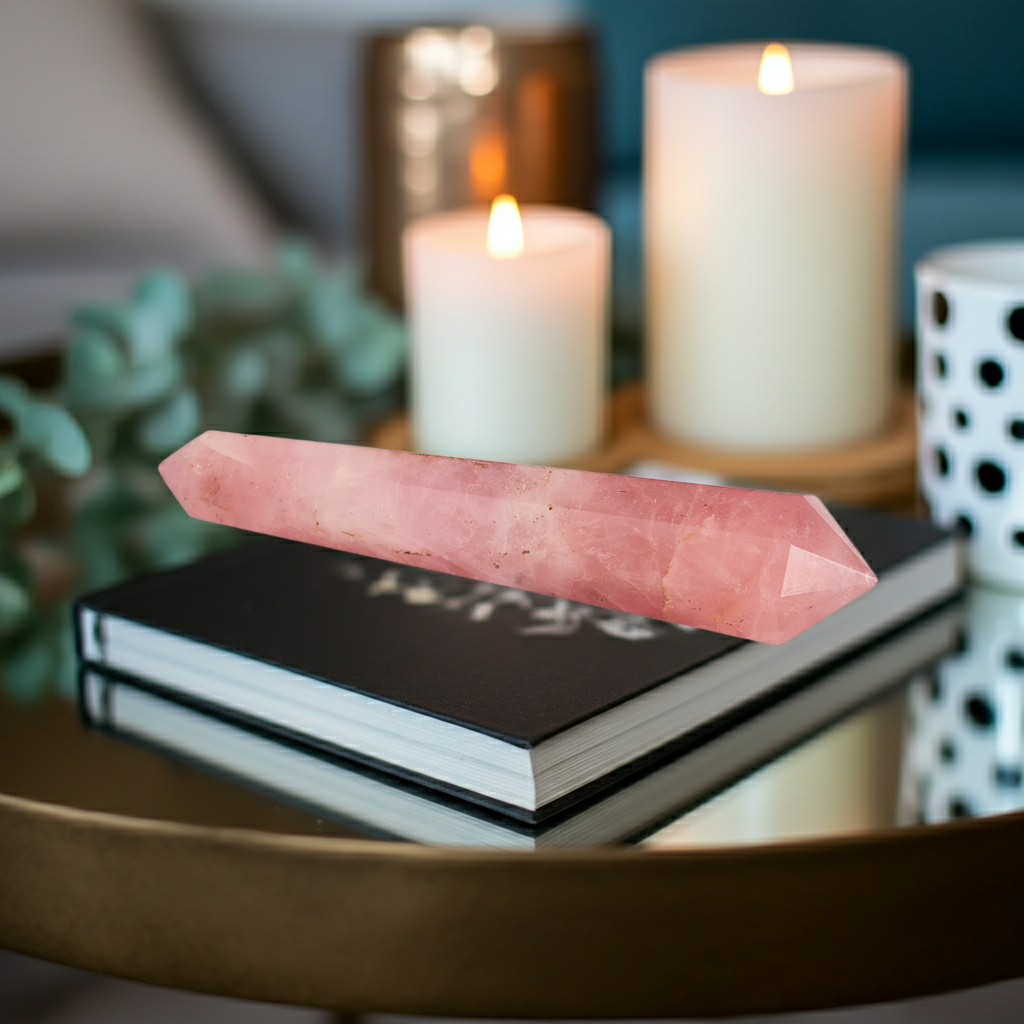 Rose Quartz Double Crystal Tower Point
