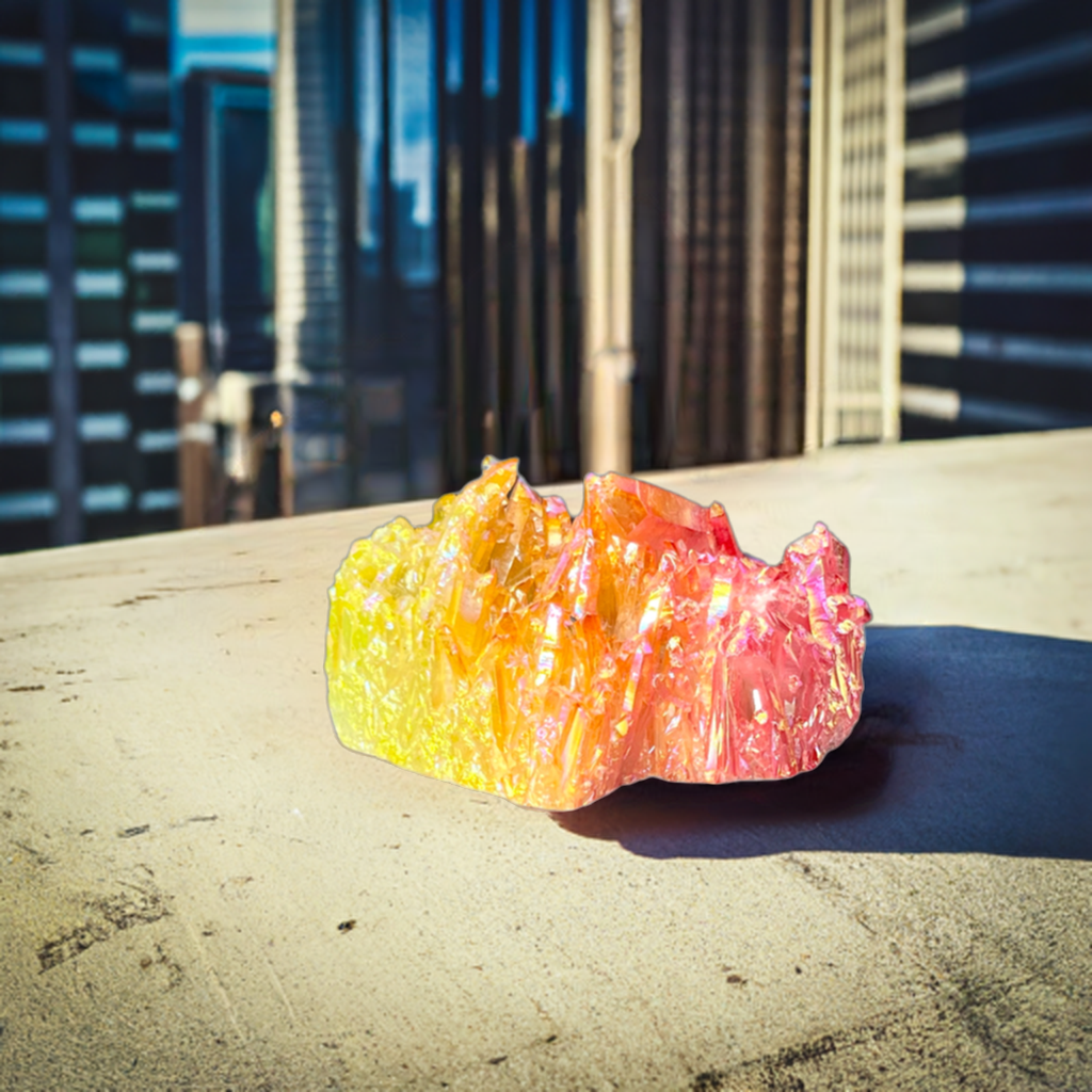 Saffron Roseate Aura Pigmented Raw Cluster Crystal