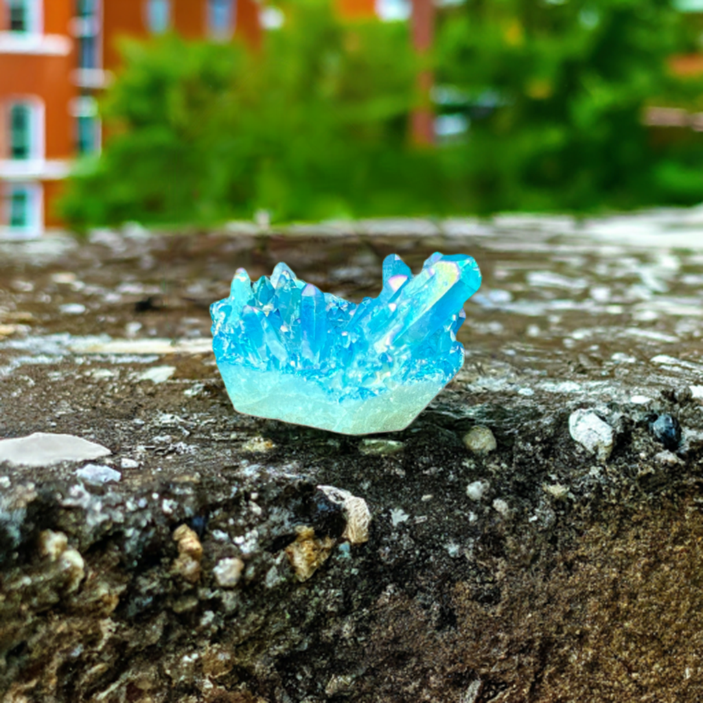 Cerulean Aura Pigmented Raw Cluster Crystal