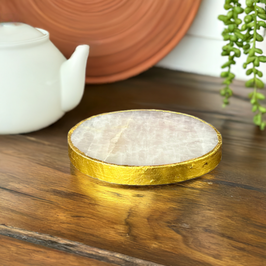 Rose Quartz Gold Rim Charging Plate