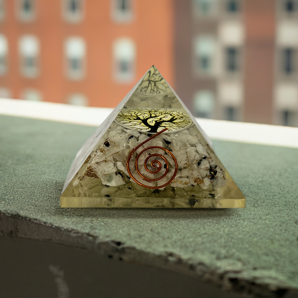 White Calcite Pyramid- Encased in Lucite