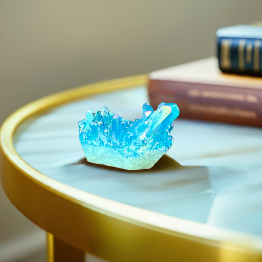 Cerulean Aura Pigmented Raw Cluster Crystal