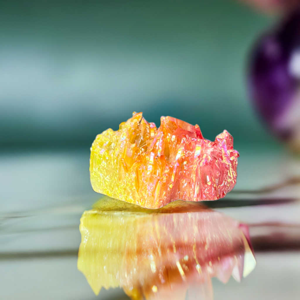 Saffron Roseate Aura Pigmented Raw Cluster Crystal