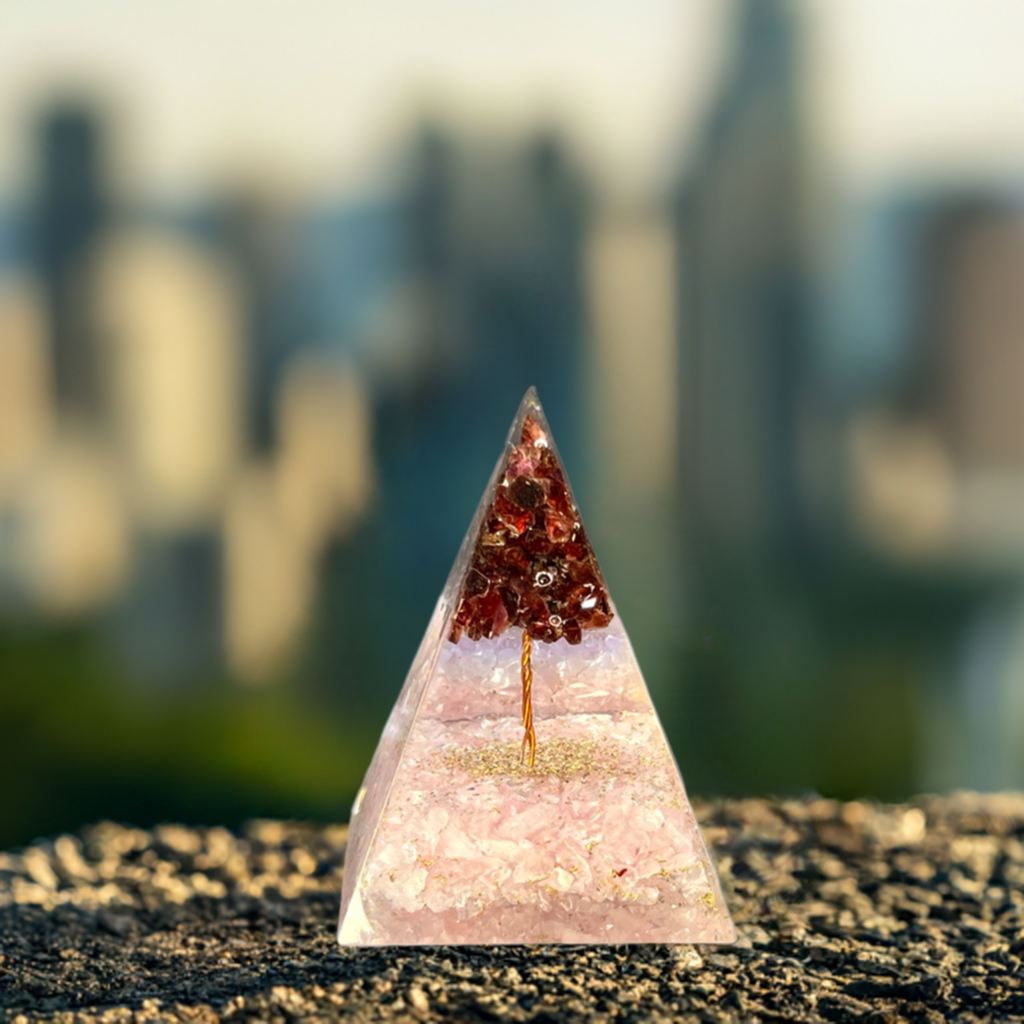 Rose Quartz Carnelian Pyramid- Encased in Lucite