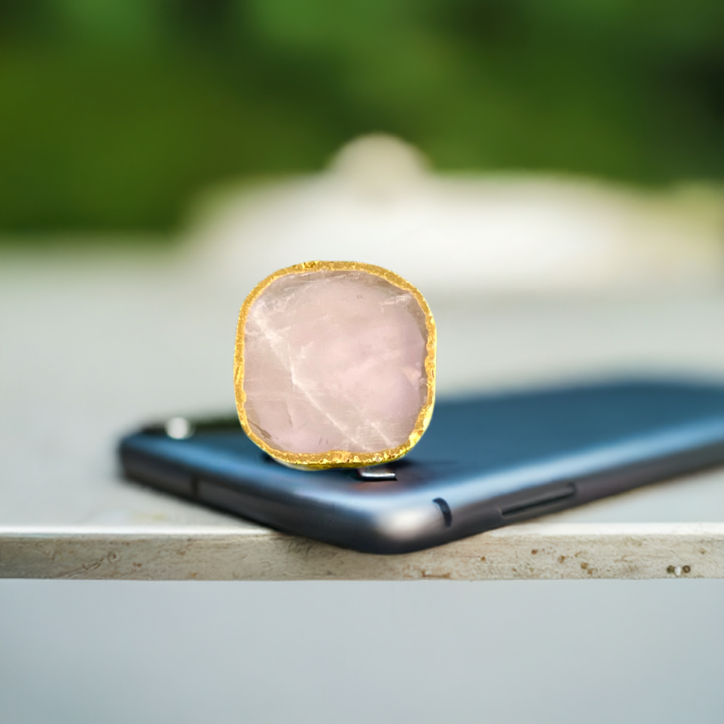Rose Quartz Gold Rim Phone Grip