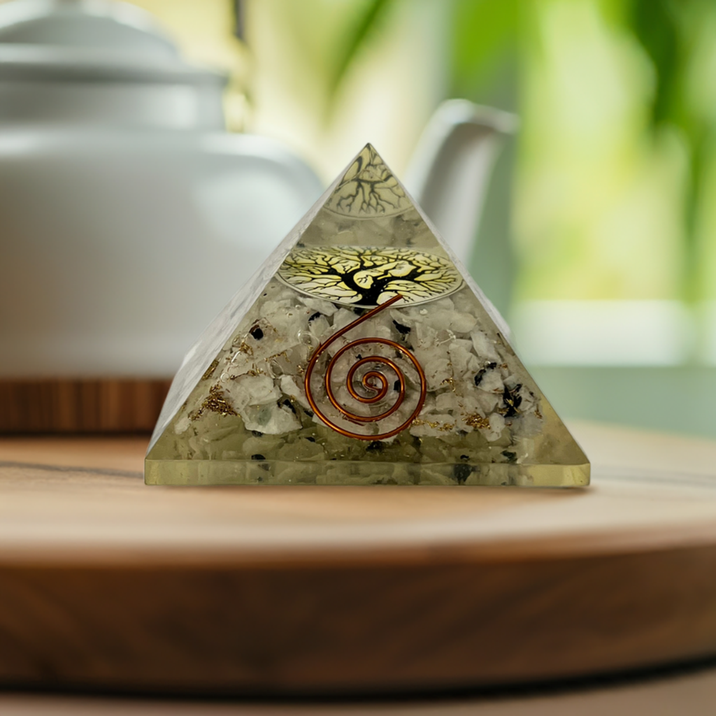 White Calcite Pyramid- Encased in Lucite