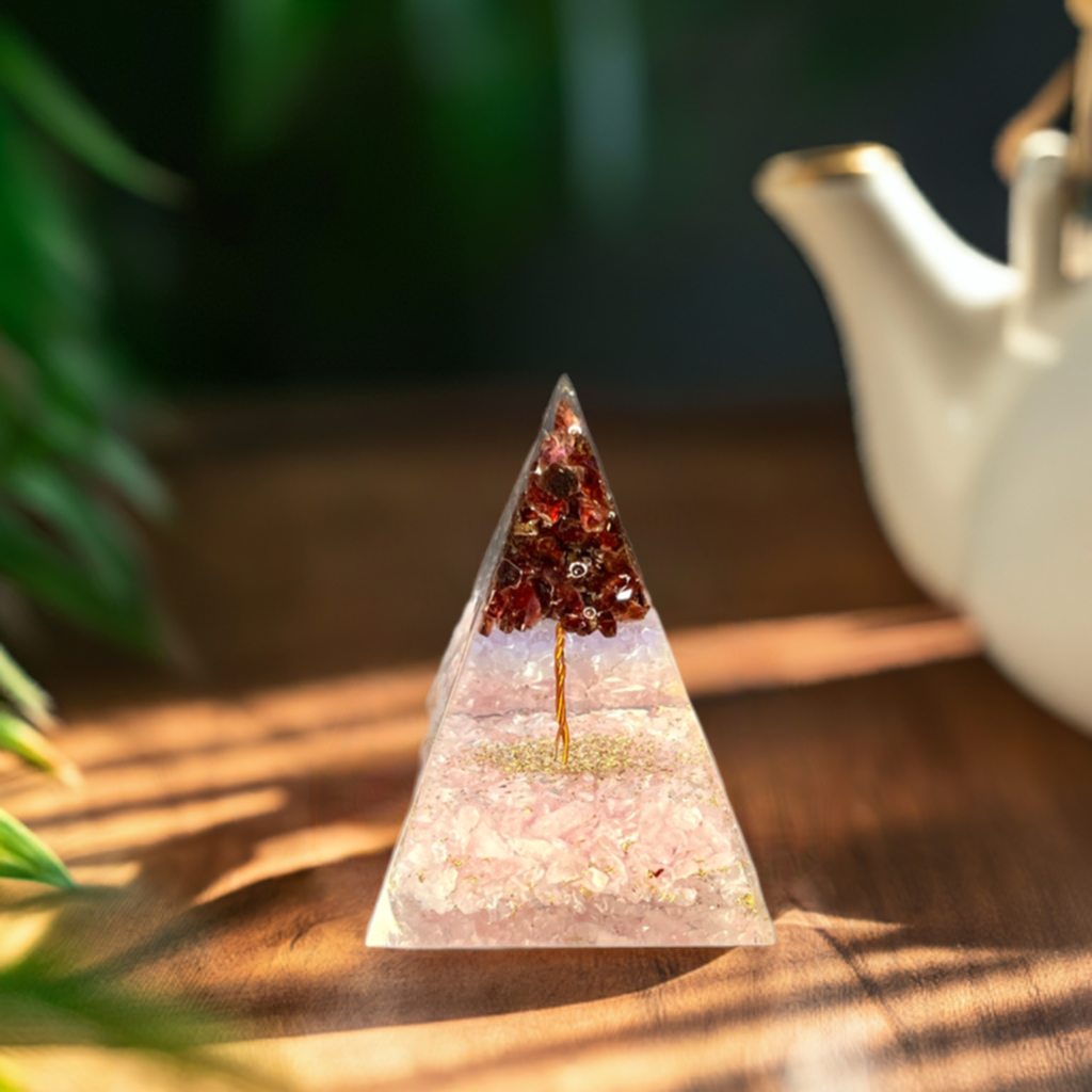 Rose Quartz Carnelian Pyramid- Encased in Lucite