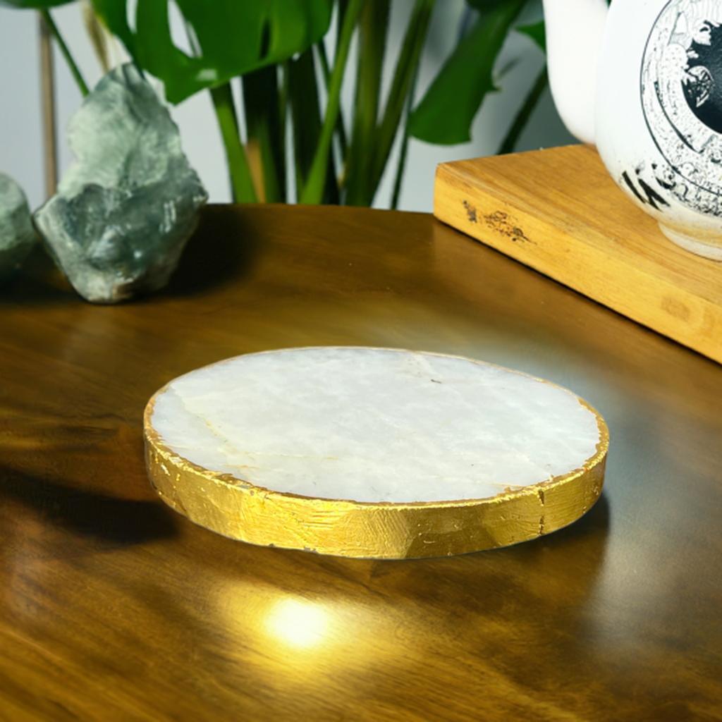 Selenite Crystal Gold Rim Charging Plate