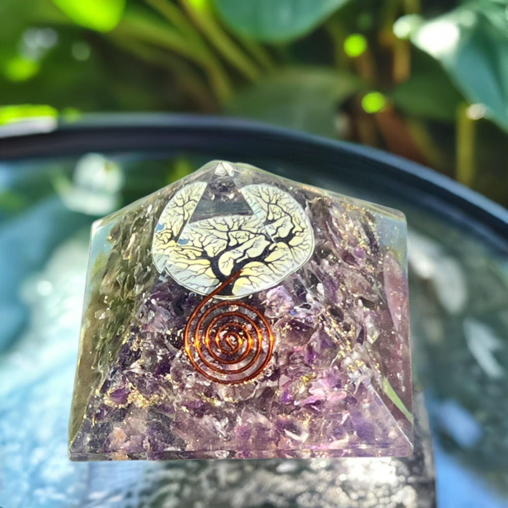 Amethyst Orgone Crystal copper Tree Pyramid