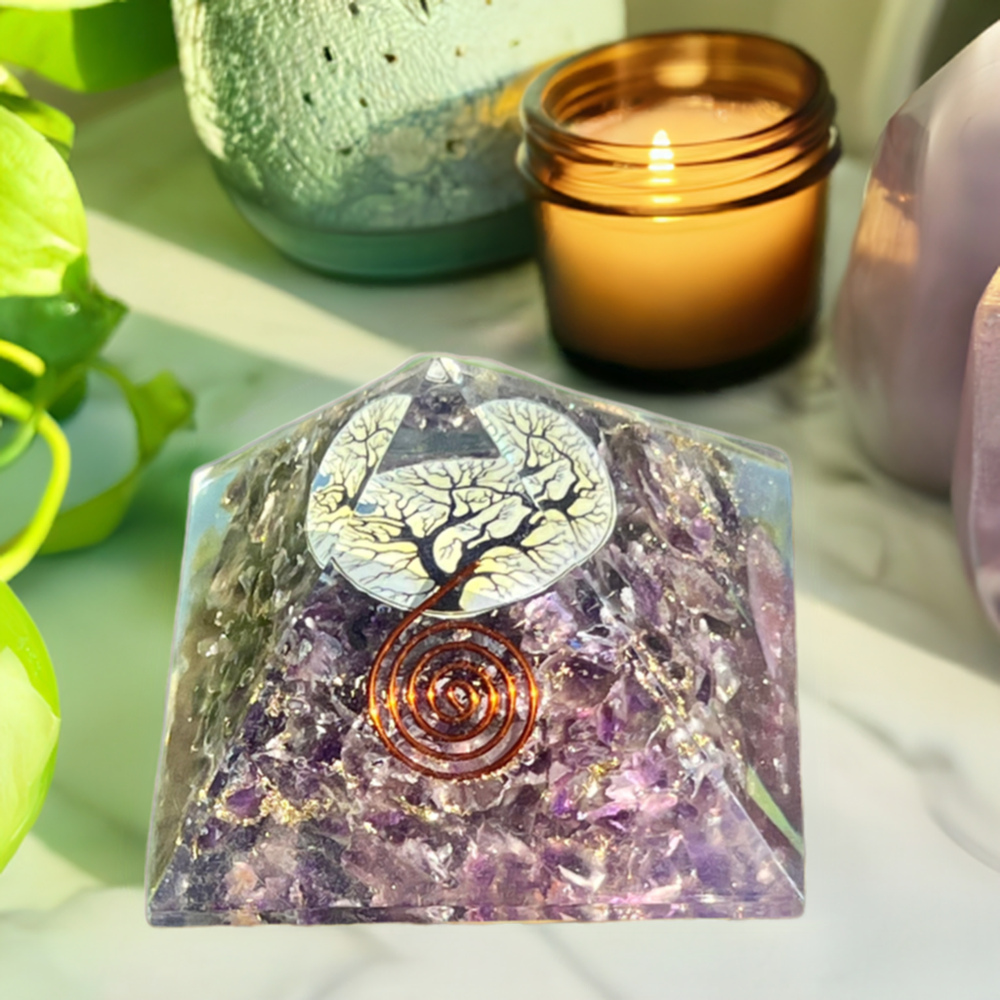 Amethyst Pyramid- Encased in Lucite