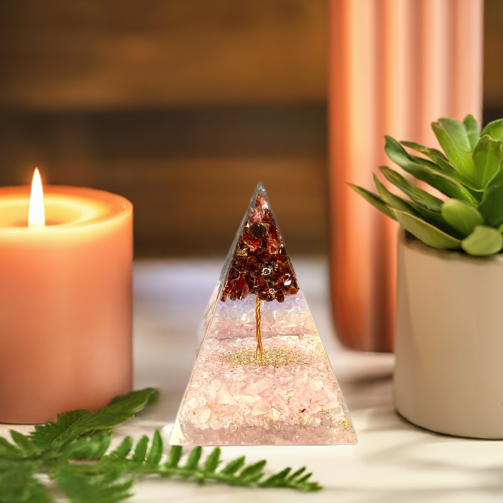 Rose Quartz Carnelian Pyramid- Encased in Lucite