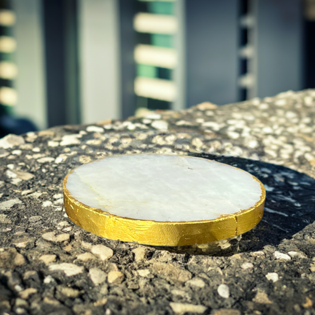 Selenite Crystal Gold Rim Charging Plate