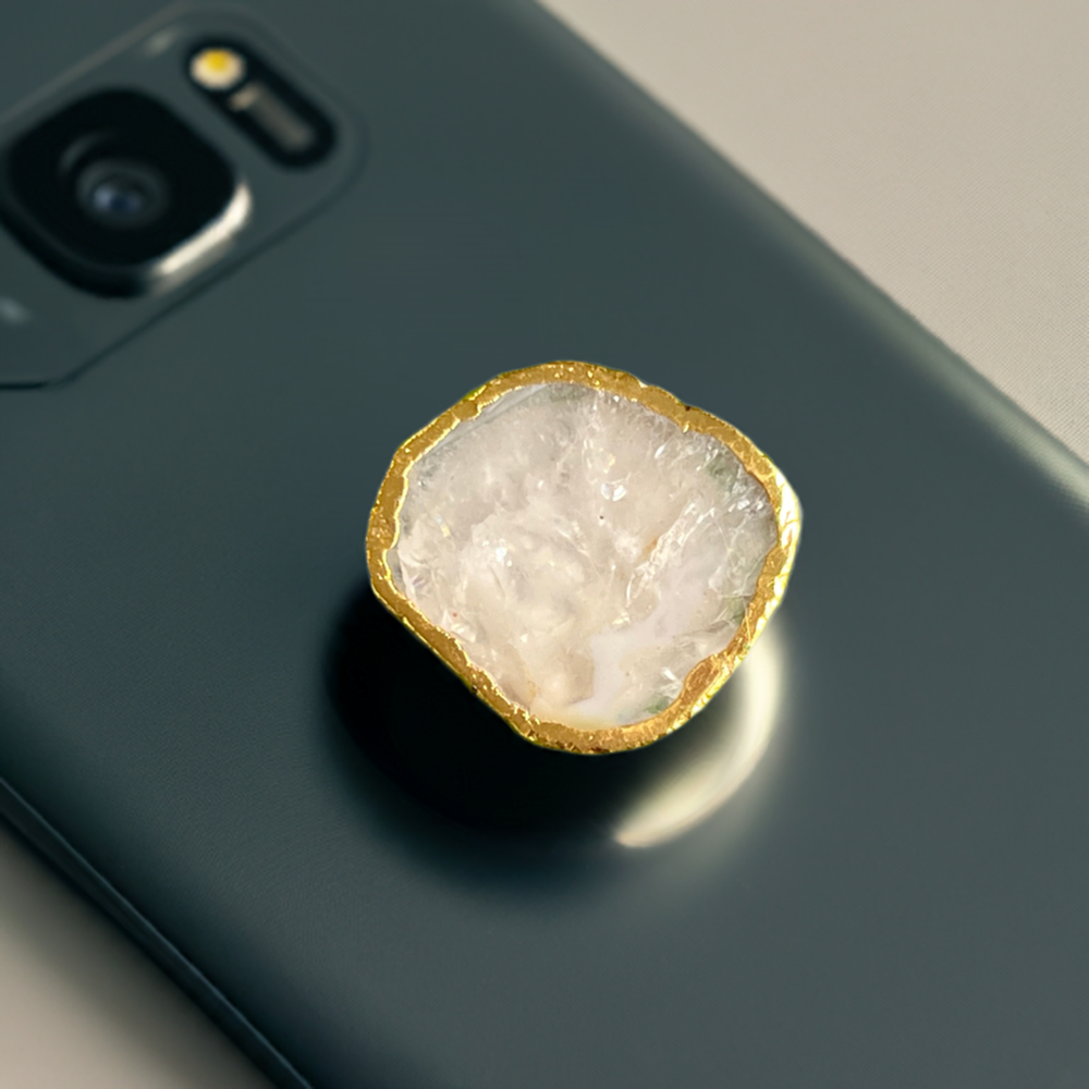 Selenite Gold Rim Phone Grip