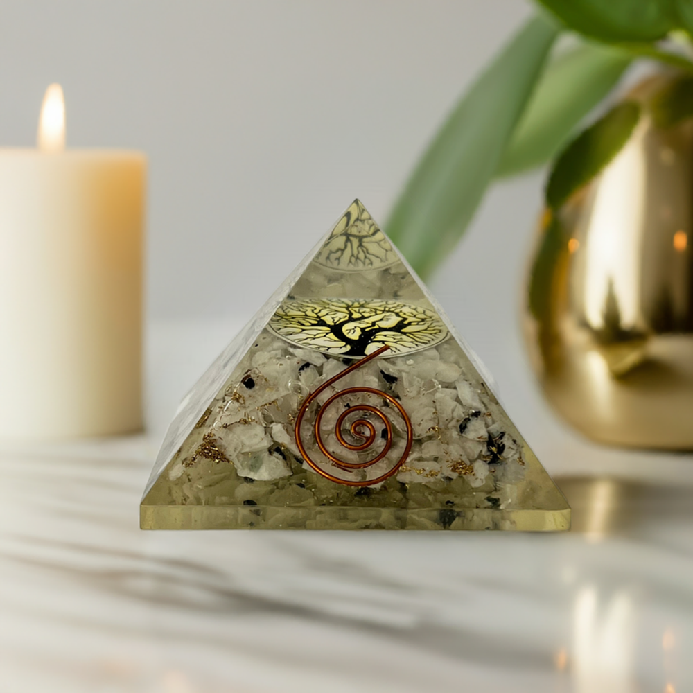 White Calcite Pyramid- Encased in Lucite