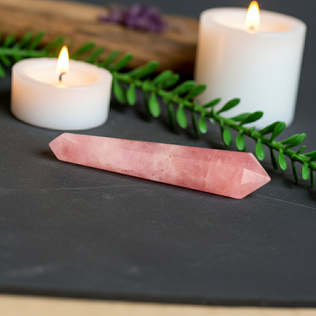 Rose Quartz Double Crystal Tower Point